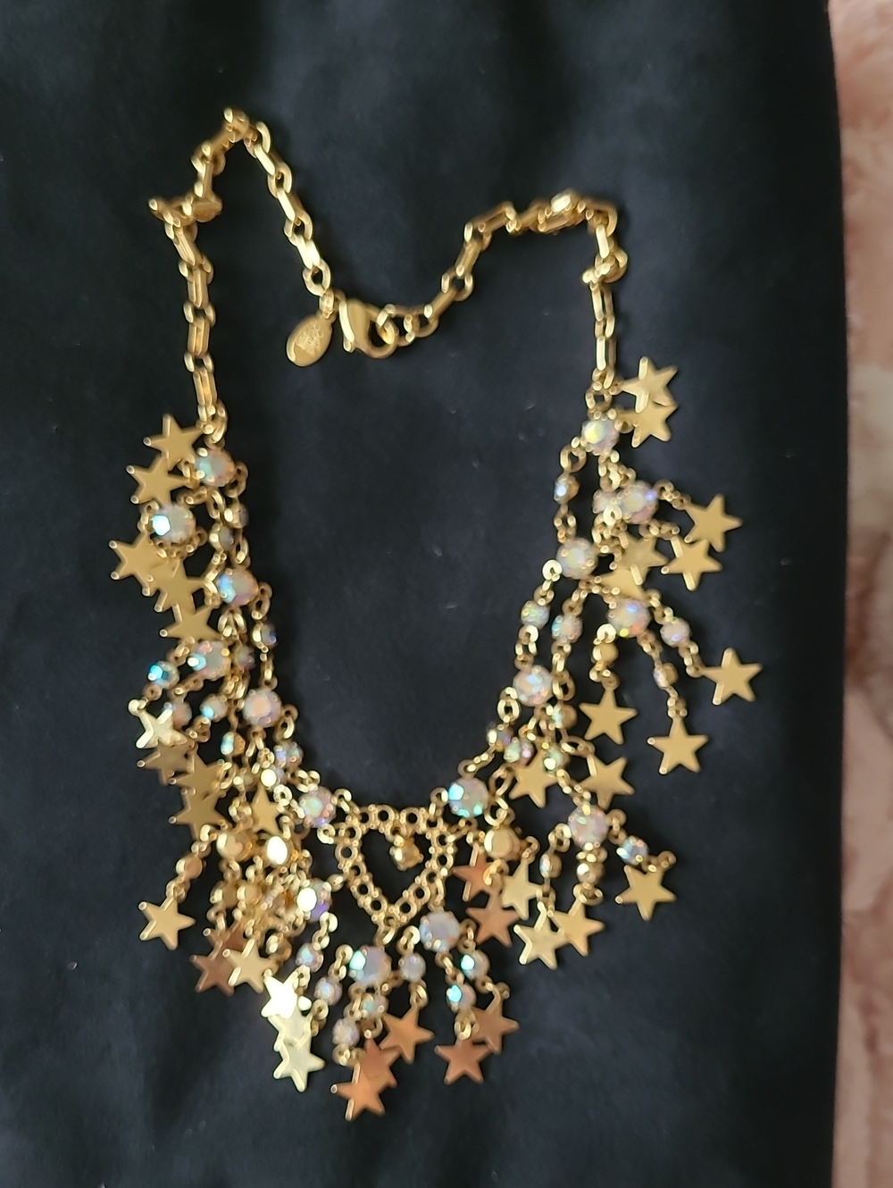 Vintage Kirks Folly Gold Star and Iridescent Bead Necklace